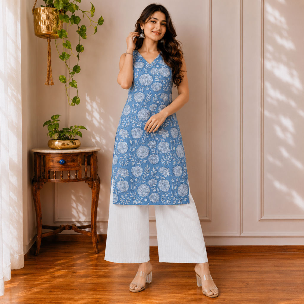 Trending Blue Cut Sleeves Kurti