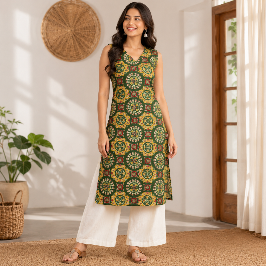 Women's Printed Straight Kurta with Palazzo Set